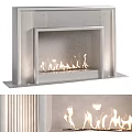 Modern Fireplace With Sleek Metal Frame And Minimalist Stone Interior Burning Bright Flames