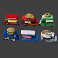 Colorful Food Truck Models With Various Cuisine Themes And Food Logos