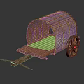 Traditional Bamboo Cart With Curved Roof Structure And Wooden Wheels Design