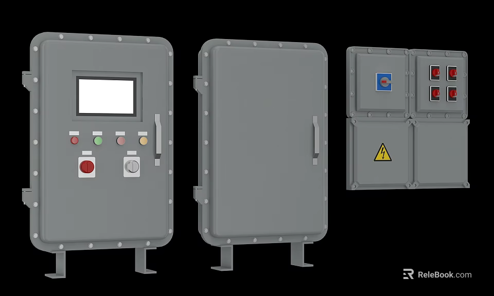 Industrial Control Cabinets With Display Screen Buttons Warning Signs And Indicator Lights 3d model 