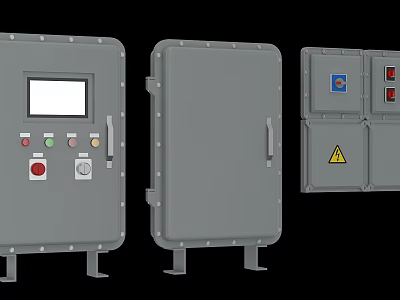 Industrial Control Cabinets With Display Screen Buttons Warning Signs And Indicator Lights 3d model