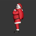 Elderly Man Dressed in Red Santa Suit Holding Bell and Carrying Bag