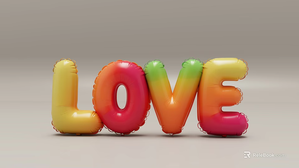 Decorative Vibrant Inflatable LOVE Letters with Gradient Yellow Red Green Orange Colors 3d model 