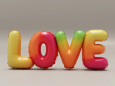 Decorative Vibrant Inflatable LOVE Letters with Gradient Yellow Red Green Orange Colors 3d model