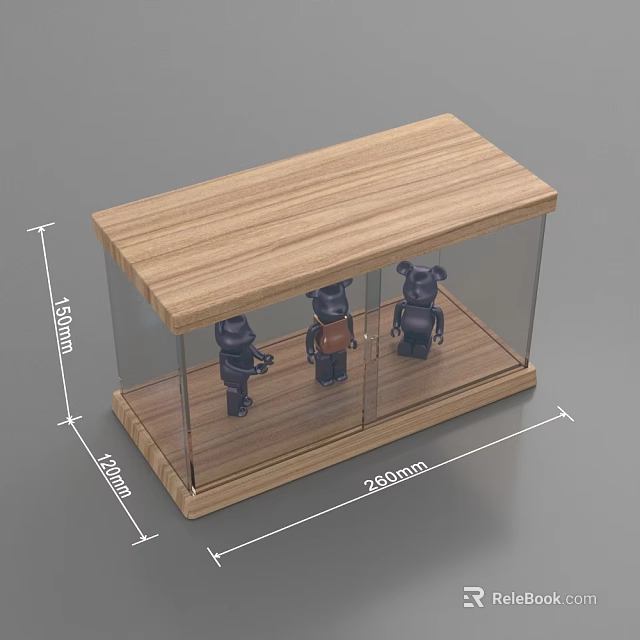 Decorative Ornament Set With Three Figurines In Wooden Display Case With Transparent Sides 3d model 