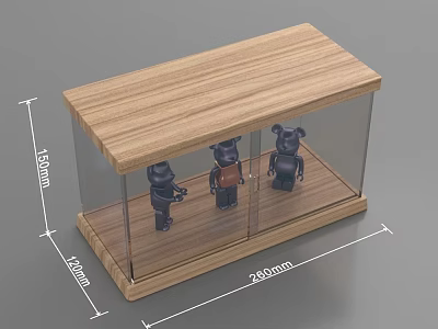 Decorative Ornament Set With Three Figurines In Wooden Display Case With Transparent Sides 3d model