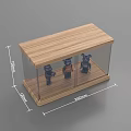 Decorative Ornament Set With Three Figurines In Wooden Display Case With Transparent Sides