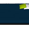 Double Bed with Black Frame Blue Mattress Green and White Pillows