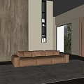Modern Brown Leather Sectional Sofa In Living Room With Plush Rug