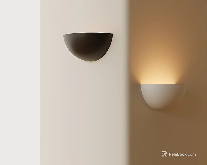 Black And White Wall Sconces Mounted On Beige Wall With Warm Lighting Effect 3d model