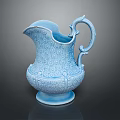 Blue Ceramic Wine Bottle And Glass With Ornate Patterns Displayed On Dark Background