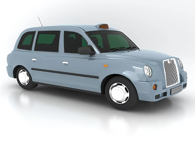 Light Blue Classic Taxi With Black Trim Yellow Roof Light And Silver Wheels 3d model