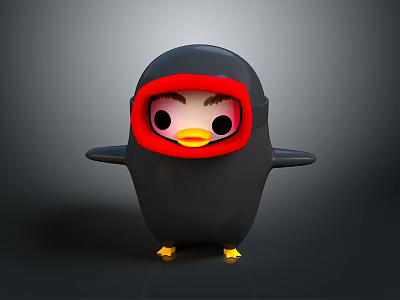 Cute Cartoon Penguin Character With Black Body Red Hood And Yellow Feet 3d model