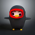 Cute Cartoon Penguin Character With Black Body Red Hood And Yellow Feet