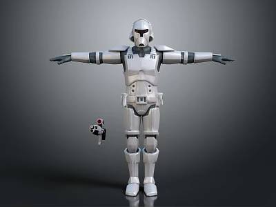 Clone Trooper In White Armor Standing With Arms Outstretched And Small Droid 3d model