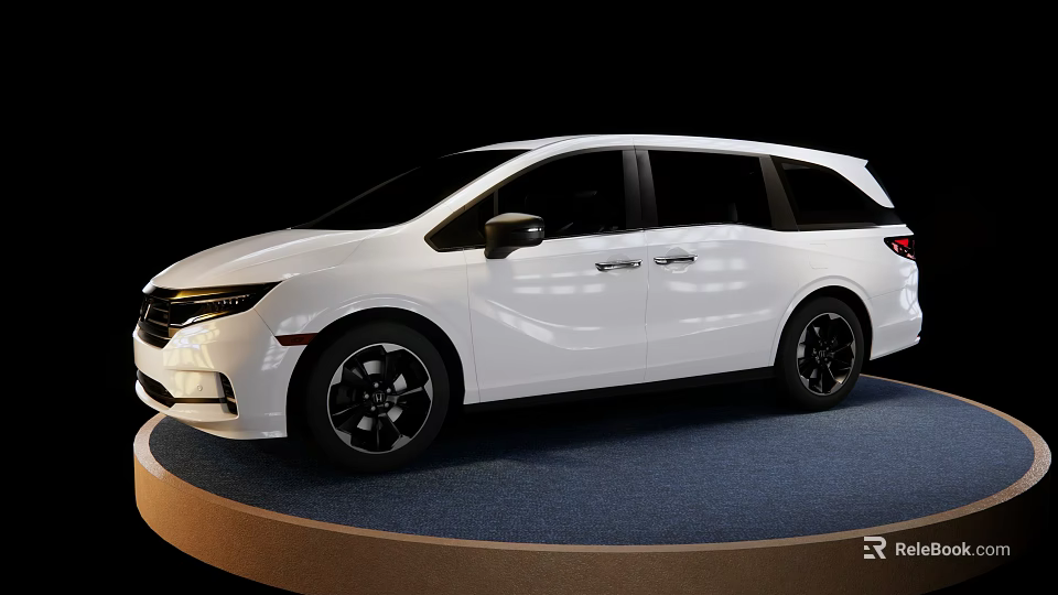 White Modern Minivan Exterior Design With Black Wheels On Display Platform 3d model 
