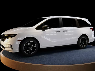 White Modern Minivan Exterior Design With Black Wheels On Display Platform 3d model