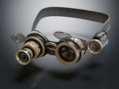 Steampunk Goggles Vintage Design With Brass Metal Parts Leather Strap And Round Lenses 3d model