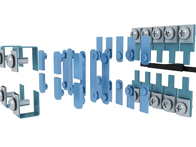 Assorted Hardware Tools With Blue Connectors And Silver Screws For Fastening 3d model