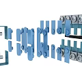 Assorted Hardware Tools With Blue Connectors And Silver Screws For Fastening