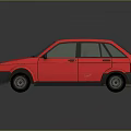 Vintage Red Scratched Hatchback Car With License Plate LOVE 123 And Dark Background Reflection