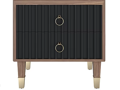 Modern Bedside Table With Wooden Frame Black Drawers And Gold Metal Handles And Gold Legs 3d model