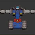 Robot Character With Tank Tracks Cannon Arms Blue Red Design 3d model