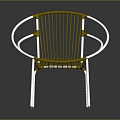 Modern Yellow Wire Chair With White Circular Armrests And Silver Metal Legs