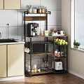 Kitchen Storage Shelf With Coffee Maker Microwave Fresh Fruits And Food Items Organizer