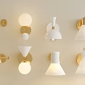 Modern Wall Lamps with White Shades Gold Metal Fixtures Various Designs on Beige Wall