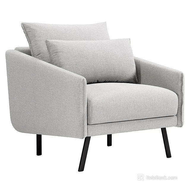 Light Gray Single Sofa With Rounded Arms Cushions And Black Slim Legs 3d model