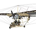 Camouflage Military Biplane With Propeller And Cable Wing Structure Design 3d model