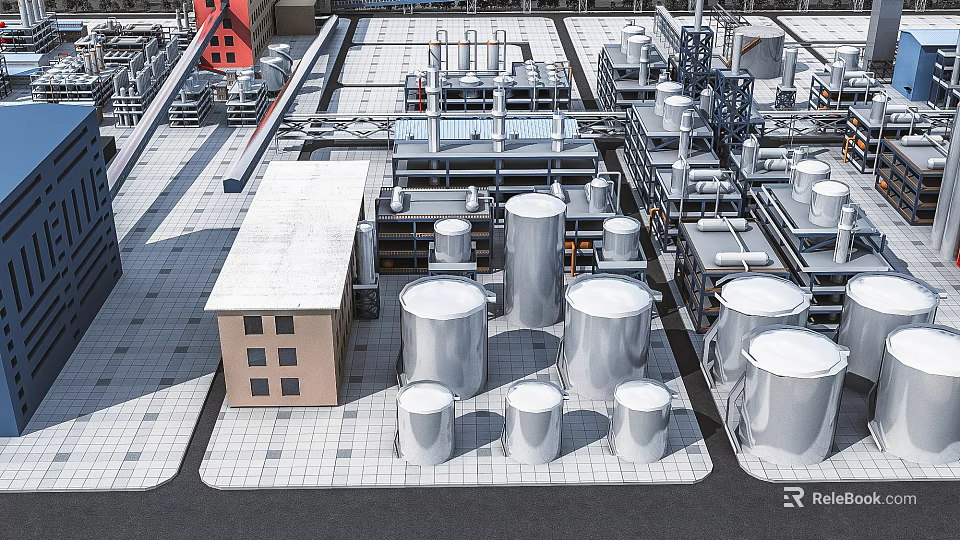 Industrial Plant With Large Storage Tanks Industrial Equipment Piping Systems And Factory Buildings 3d model 