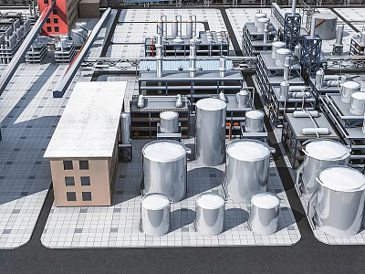 Industrial Plant With Large Storage Tanks Industrial Equipment Piping Systems And Factory Buildings 3d model