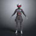 Futuristic Sci Fi Character in Tech Outfit with Helmet Red Goggles Gray Uniform Gloves and Boots