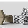 Modern Stylish Leisure Chairs in Beige Houndstooth Brown White Fabric With Unique Crossed Legs