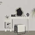 Modern White Vanity Table With Decorative Mirror Stool Cosmetics And Potted Plant