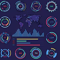 Data Visualization Dashboard Widgets with Circular Gauges World Map Bar Charts and Colorful Design 3d model