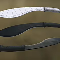 Three Different Knives Including Wireframe Model With Curved Blades And Handles