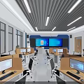 School Smart Classroom Interior Featuring Multimedia Computers Large Screens Student Desks And Chairs 3d model