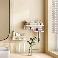 Stylish Bathroom Accessories With Wall Mounted Hair Dryer Holder Sink And Green Plant