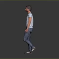 Man Walking In Casual Outfit With Light Blue T Shirt And Jeans