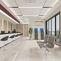 Community Service Hall Interior With Counter Seats Kiosk And Plants