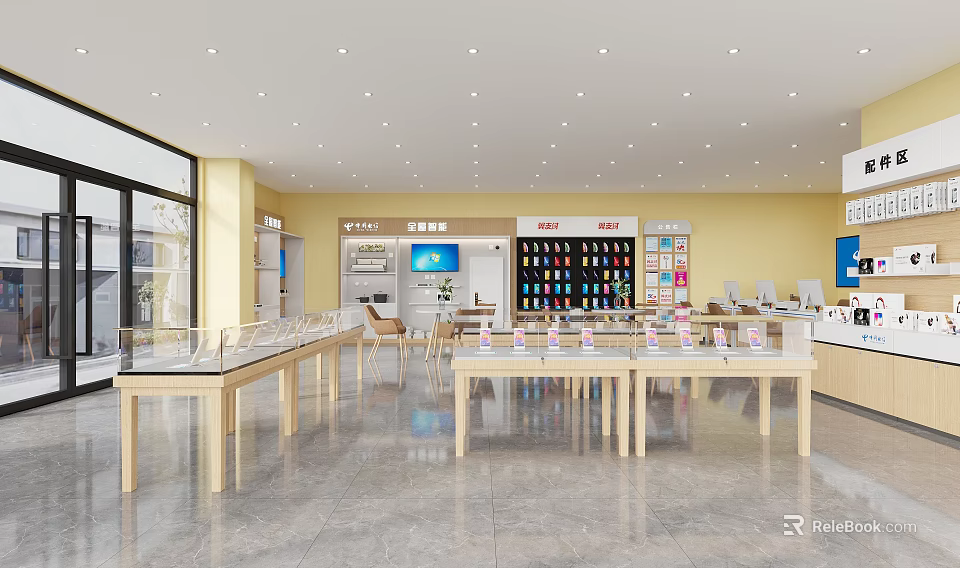 Modern Digital Store Interior With Display Counters Mobile Phones And Electronics Displays 3d model