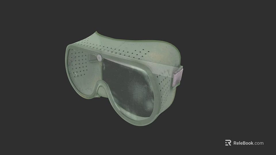 Green Protective Hat With Ventilation Holes And Goggle Design For Safety 3d model 