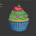 Delicious Cupcake With Pink Frosting And Heart Shaped Decoration Blue Wrapper White Polka Dots