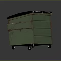 Green Waste Dumpster With Black Lid BAR Label Yellow Warning Sticker And Wheels