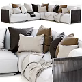 Plush White Sectional Sofa With Multiple Brown Beige Cushions And Soft Throw Blanket 3d model