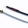 Traditional Samurai Sword With Silver Blade Red Black Hilt And Black Scabbard