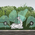 Outdoor Night Light Art Installation With Dandelion Shaped Lights And White Central Sculpture